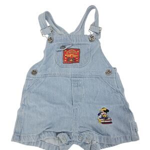 Vintage Disney Mickey's Rugged Wear Pinstripe  Denim Bib Overall Shortalls 24 mo